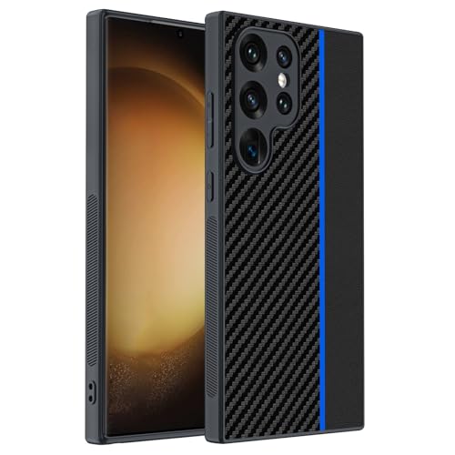 Leder hülle für Samsung Galaxy S25 Ultra/S25 Plus/S25, modische Rückseite mit Kohlefaserstruktur, ultradünne und sturzsichere Hülle, blau, S25 Ultra von Generisch
