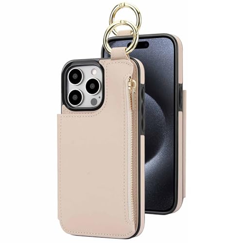 Leder hülle für iPhone 16/16 plus/16 pro/16 pro max, RFID-blockierende Brieftaschenhülle mit Metallschlaufe, Fallschutz, schlankes Case von Generisch