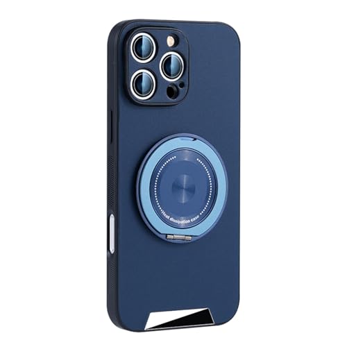 Lederhülle Für iPhone 16/16 Pro/16 Plus/16 Pro Max, Drehbarer Ring Mit Magnetischer Standabdeckung Kameraschutz Ultradünne Hülle,16plus,Blue von Generisch