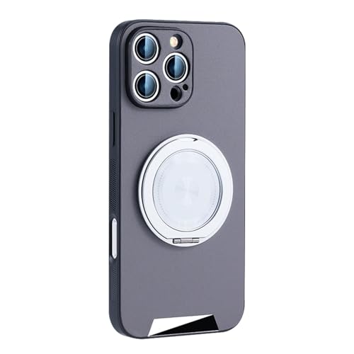 Lederhülle Für iPhone 16/16 Pro/16 Plus/16 Pro Max, Drehbarer Ring Mit Magnetischer Standabdeckung Kameraschutz Ultradünne Hülle,16pro,Grey von Generisch