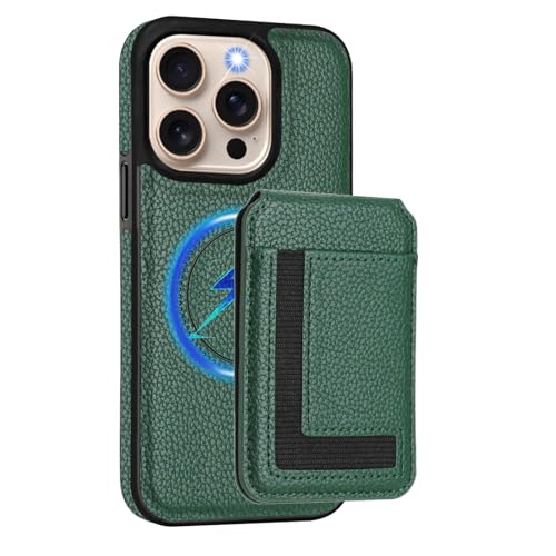 Lederhülle für iPhone 16/16 plus/16 pro/16 pro max, Magnetischer Saugkartenschlitz Schlanke Telefonhülle Litschi-Textur-Hülle Unterstützt kabelloses Laden von Generisch