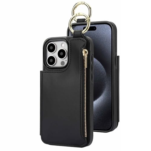 Lederhülle für iPhone 16/16 plus/16 pro/16 pro max, RFID-blockierende Brieftaschenhülle mit Metallschlaufe, Fallschutz, schlankes Case von Generisch