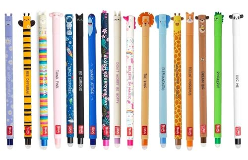 Legami Radierbare Stifte Bundle - Set mit 17 löschbaren Gelstiften incl. Biene&Hippo von Generisch