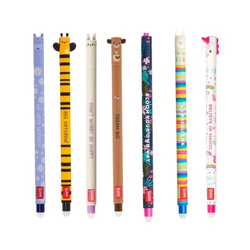 Legami Radierbare Stifte Bundle - Set mit 7 löschbaren Gelstiften incl. Biene&Hippo von Generisch