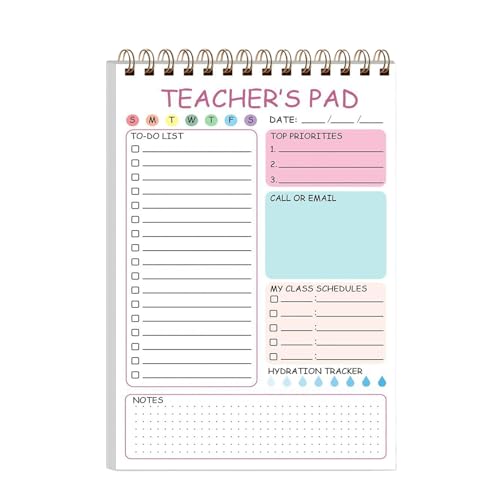 Lehrer Sticky Notes - Pocket Journal Notebook | 50 Blattlehrer To-Do List Notepad | 5.8 x 8,3 Zoll niedliche Memo -Schreiborganisator | Twin Coil Binding Daily Planer für die Grundschule im Klassenzim von Generisch