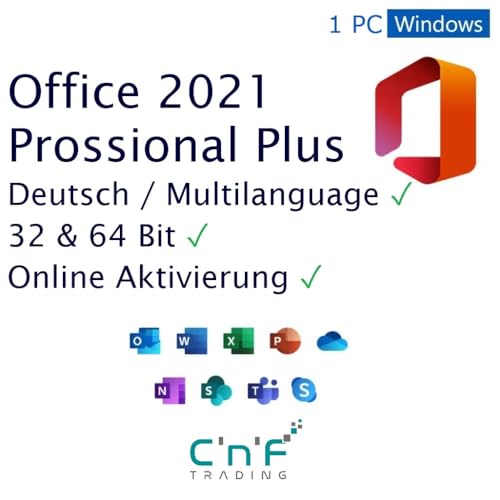 MS Oƒƒice 2021 Professional Plus Key | DAUERLIZENZ/KEIN ABO | Windows | 1 PC/Notebook | 32&64 Bit | Online Aktivierungsschlüssel | Deutsch von Generisch