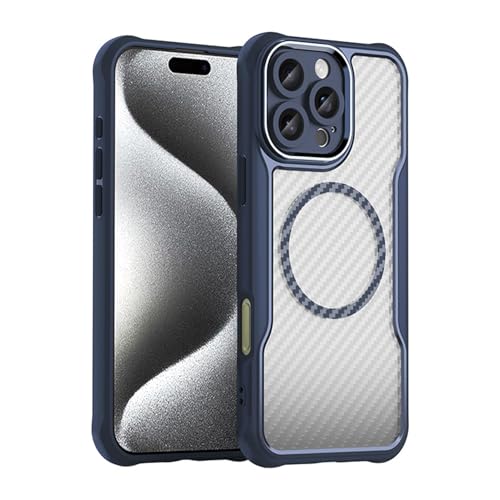 Magnetische Hülle Für iPhone 16/16 Pro/16 Plus/16 Pro Max, Durchsichtige, Ultradünne Hülle Aus Kohlefaser, Fallschutz, Unterstützt Kabelloses Laden,16pro max,Blue von Generisch