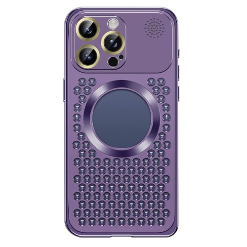 Magnetische Hülle Für iPhone 16/16 Pro/16 Plus/16 Pro Max, Metall-Wärmeableitungs-Aromatherapie-Telefonhülle Mit Logo-View-Kamera-Schutzabdeckung,16pro,Purple von Generisch