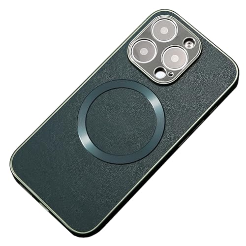 Magnetische Hülle Für iPhone 16/16 Pro/16 Plus/16 Pro Max, Schlanke Mette-Lederhülle Mit All-Inclusive-Metalllinsenschutzabdeckung,16,Green von Generisch