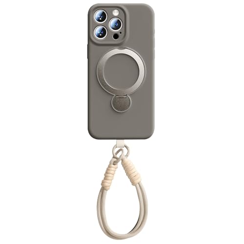 Magnetische Hülle Für iPhone 16/16 Pro/16 Plus/16 Pro Max, Weiche Schutzhülle Mit Handgelenkschlaufe Aus Echtem Flüssigsilikon Mit Drehbarer Ringlinsen-Schutzschale,16plus,Grey von Generisch