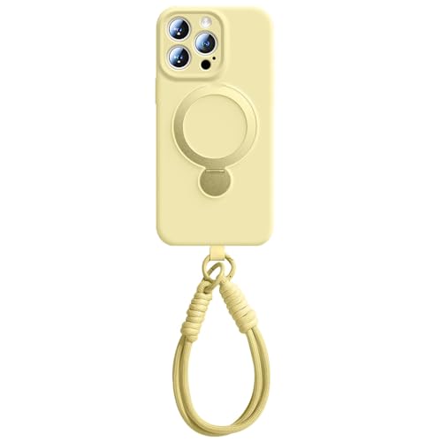 Magnetische Hülle Für iPhone 16/16 Pro/16 Plus/16 Pro Max, Weiche Schutzhülle Mit Handgelenkschlaufe Aus Echtem Flüssigsilikon Mit Drehbarer Ringlinsen-Schutzschale,16plus,Yellow von Generisch