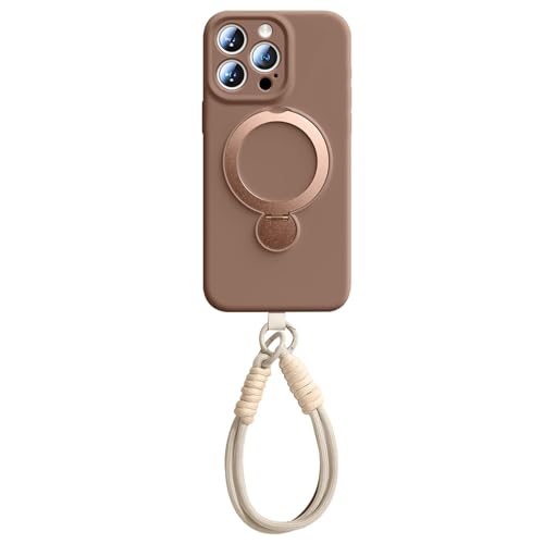 Magnetische Hülle Für iPhone 16/16 Pro/16 Plus/16 Pro Max, Weiche Schutzhülle Mit Handgelenkschlaufe Aus Echtem Flüssigsilikon Mit Drehbarer Ringlinsen-Schutzschale,16pro max,Brown von Generisch