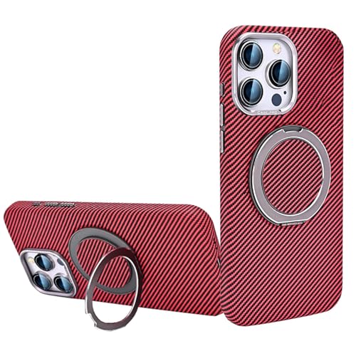 Magnetische Hülle Für iPhone 16/16 Pro/16 Pro Max, Schlanke, Stoßfeste Hülle Aus Kohlefaser Mit Drehbarem Ständer, Metallrahmen, Linsenschutzhülle,16pro,Red von Generisch