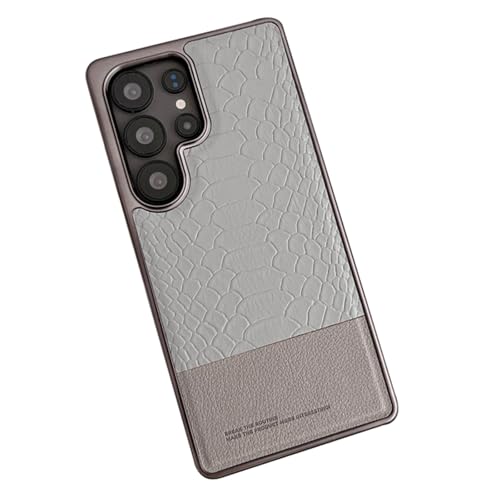 Magnetische Hülle für Samsung Galaxy S25 Ultra/S25 Plus/S25, Galvanisierte Leder hülle mit Schlangenmuster und Spleißdesign, Business-Cover, Grau, S25 Ultra von Generisch