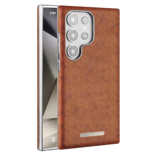 Magnetische Hülle für Samsung Galaxy S25 Ultra/S25 Plus/S25, Retro Business Slim Leder hülle mit Metallrahmen Linsenschutzhülle,Orange,S25 Plus von Generisch