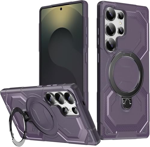Magnetische Hülle für Samsung Galaxy S25 Ultra/S25 Plus/S25, stoßfeste Militärhülle mit drehbarem Metallständer und kabelloser Ladehülle, Lila, S25 Ultra von Generisch