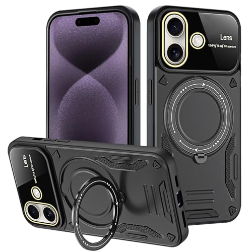Magnetische Hülle für iPhone 16/16 plus/16 pro/16 pro max, Mattes stoßfestes PC-Case mit Ringständer, ultradünne Schale von Generisch