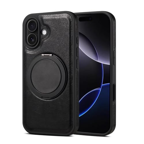 Magnetische Hülle für iPhone 16/16 plus/16 pro/16 pro max, Retro Business Echtlederhülle mit Ringständer Kabellose Ladehülle von Generisch