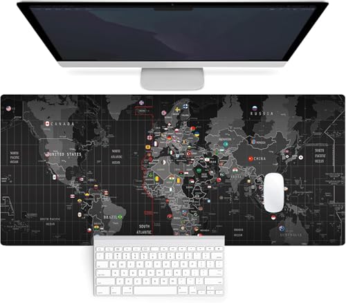 Mauspad 800x300mm Gaming Mousepad mit Vernähte Kanten Wasserdicht Anti-Rutsch für PC-Büro, Arbeit, Gaming, Studium, Laptop, Computer verbessert Präzision und Geschwindigkeit (Weltkarte) von Generisch