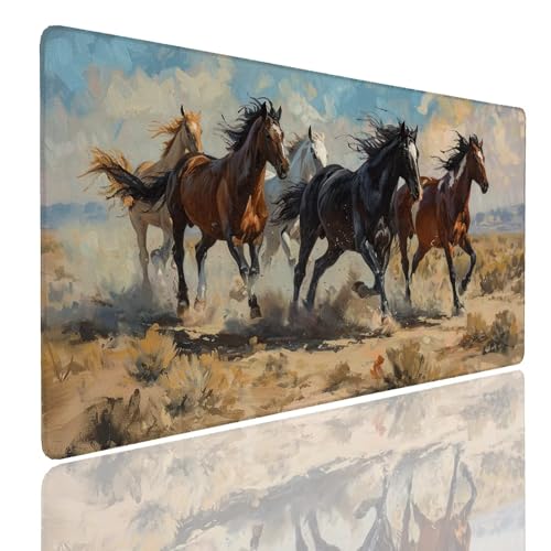 Mauspad XXL 1400x600x4mm Wasserdicht Schreibtischunterlage rutschfeste Speed Gaming Mousepad Horse (3) Groß Desk Mouse Mat Maus Pad, Schreibtisch Unterlage Deko für PC, MacBook, Laptop, Home Office von Generisch