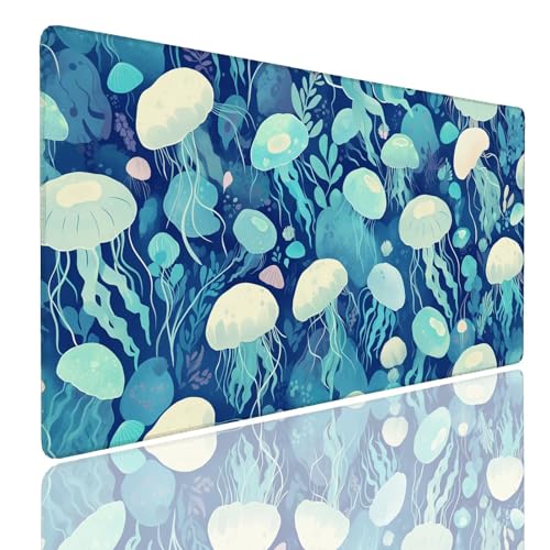 Mauspad XXL 900x600x4mm Wasserdicht Schreibtischunterlage Rutschfeste Speed Gaming Mousepad Jellyfish (3) Groß Desk Mouse Mat Maus Pad, Schreibtisch Unterlage Deko für PC, Macbook, Laptop, Home Office von Generisch