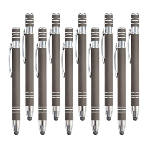 Mehrfarbiger Kugelschreiber, Touch-Kugelschreiber mit Eingabestift, individuelle Metallstifte für Männer, Frauen, Büro, individueller Textname, Kugelschreiber (grau, 10 Stück) von Generisch