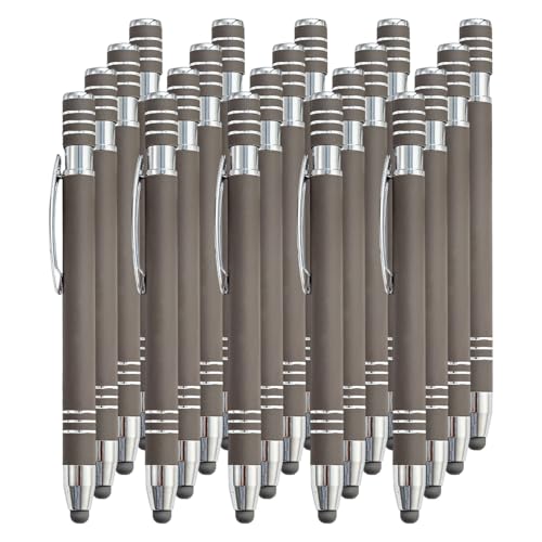 Mehrfarbiger Kugelschreiber, Touch-Kugelschreiber mit Stylus, individuelle Metallstifte für Männer und Frauen, Business, Büro, personalisierter Textname, Kugelschreiber (Grau, 20 Stück) von Generisch