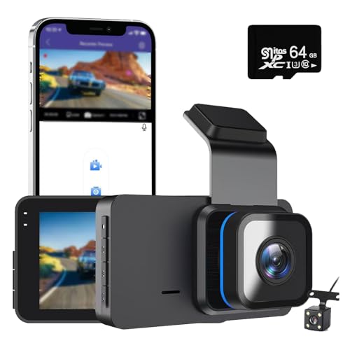 Meteor 1776 Dash Cam, Meteor 1776 Wireless Dash Cam with WiFi & GPS, Night Vision, 3-inch Screen, Dual Cameras, Loop Recording, 140° Wide Angle, 24/7 Parking Monitor (HD+WiFi+GPS,64G) von Generisch