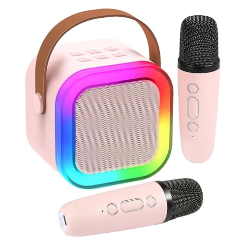 Mini-Karaoke-Maschine für Kinder,Kinder-Karaoke-Maschine - Karaoke-Lautsprecher mit LED-Leuchten und 2 kabellosen Mikrofonen | Mikrofon-Singlautsprecher, kabelloser Lautsprecher, Heim-Karaoke-Maschine von Generisch