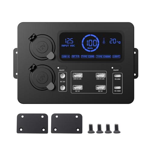 Mini Power Box, 12V 100W LCD Display Power Box mit LED-Lichtern, USB-C & QC3.0 Ports, Tragbarer Steuer-Hub für Wohnmobile, SUVs, Boote, Yachten, Autos Mini Power Box, 12V 100W LCD Display Power Box mit LED-Lichtern, USB-C & QC3.0 Ports, Tragbarer Steuer-Hub für Wohnmobile, SUVs, Boote, Yachten, Autos von Generisch