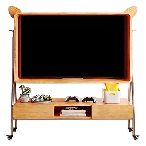 Mobiler TV-Ständer auf Rädern, höhenverstellbar, Holz, TV-Wagen mit Schubladen, rollender TV-Ständer für Fernseher bis 109,2 cm, moderne Wohnzimmer-Bodenhalterung (natürliches Finish) von Generisch