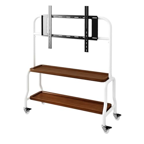 Mobiler TV-Ständer auf Rädern, höhenverstellbarer Rollwagen mit Stahlablage und Aufbewahrungsregal, ideal für Schlafzimmer, Outdoor, Geschäft und Schule, Weiß, 90 x 32 cm von Generisch