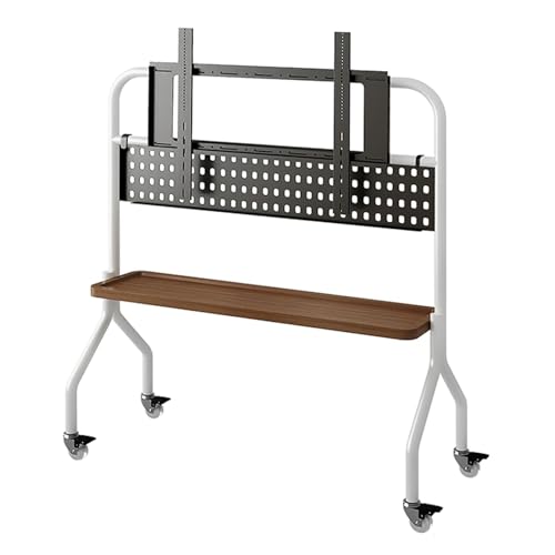 Mobiler TV-Ständer auf Rädern, höhenverstellbarer Rollwagen mit Stahlablage und Aufbewahrungsregal, perfekt für Schlafzimmer, Outdoor, Geschäft und Schule, Weiß, B (90 x 50 cm) von Generisch