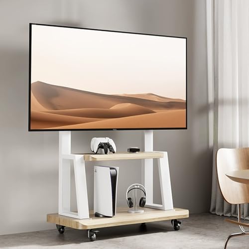 Mobiler TV-Ständer auf Rädern, höhenverstellbarer Rollwagen mit doppelter Ablage für 81,3 cm - 177,8 cm (32 - 70 Zoll) große Fernseher, Universalhalterung für Schlafzimmer, Ecke, Außenbereich, weißes von Generisch
