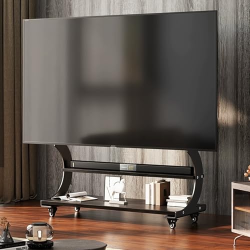Mobiler TV-Ständer auf Rädern, rollbarer TV-Wagen für 50-120 Zoll Fernseher, Massivholz, tragbarer TV-Ständer mit doppellagiger Aufbewahrung, verstellbare Höhe, elegantes braunes Finish Mobiler TV-Ständer auf Rädern, rollbarer TV-Wagen für 50-120 Zoll Fernseher, Massivholz, tragbarer TV-Ständer mit doppellagiger Aufbewahrung, verstellbare Höhe, elegantes braunes Finish von Generisch