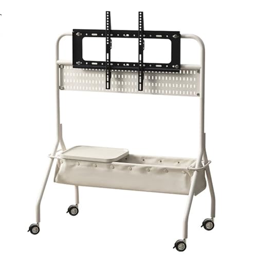 Mobiler TV-Ständer auf Rädern für 101,6 - 190,5 cm (40 - 75 Zoll) große Bildschirme, rollender TV-Wagen mit Aufbewahrungskorb, tragbarer Bodenständer für Zuhause und Büro, Weiß von Generisch