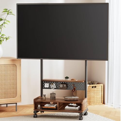Mobiler TV-Ständer auf Rädern für 101,6-214,9 cm (40-85 Zoll) Fernseher, höhenverstellbar, rollbarer TV-Wagen, tragbarer Universal-TV-Ständer mit doppellagiger Aufbewahrung, ideal für Zuhause und Büro von Generisch