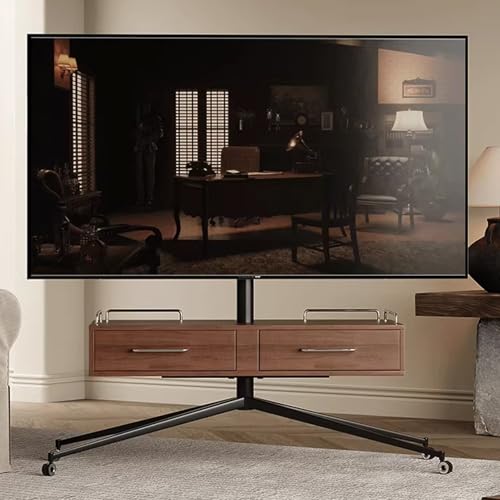 Mobiler TV-Ständer auf Rädern für 55-75-Zoll-Fernseher, höhenverstellbar, rollbarer TV-Wagen mit Stauraum, tragbarer Bodenständer für Schlafzimmer und Wohnzimmer, Braun Mobiler TV-Ständer auf Rädern für 55-75-Zoll-Fernseher, höhenverstellbar, rollbarer TV-Wagen mit Stauraum, tragbarer Bodenständer für Schlafzimmer und Wohnzimmer, Braun von Generisch