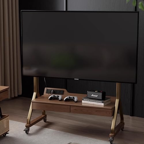 Mobiler TV-Ständer für 101,6 - 214,4 cm (40-85 Zoll) große Fernseher, rollbarer Massivholzboden, TV-Ständer auf Rädern, verstellbare Höhe, hält 120 kg, Universal-TV-Wagen (Hellbraun) von Generisch