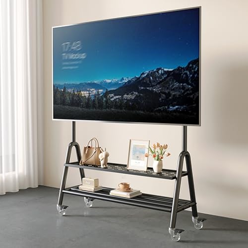 Mobiler TV-Ständer mit Rollen, Doppeltes Aufbewahrungsregal, Universal-Bodenständer für große Bildschirme, tragbare Lösung für Wohnzimmer oder Büro von Generisch