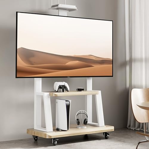 Mobiler TV-Ständer mit Rollen, höhenverstellbar, tragbarer TV-Wagen mit Ablagen für 32-90-Zoll-Fernseher, universeller Bodenständer, Weiß Mobiler TV-Ständer mit Rollen, höhenverstellbar, tragbarer TV-Wagen mit Ablagen für 32-90-Zoll-Fernseher, universeller Bodenständer, Weiß von Generisch