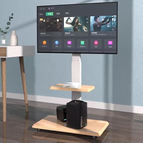 Mobiler TV-Ständer mit Rollen, verstellbarer Rollwagen für 81,3 - 190,5 cm (32 - 75 Zoll) Fernseher, vertikaler Universal-TV-Wagen, Boden-TV-Ständer für Schlafzimmer und Büro (natürliches Finish) von Generisch