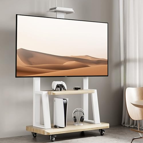 Mobiler TV-Ständer mit verstellbarer Ablage, universeller rollbarer TV-Wagen für 32-80-Zoll-Fernseher, robuster Bodenrollwagen, unterstützt 150 kg, perfekt für Wohnzimmer (weiß) von Generisch