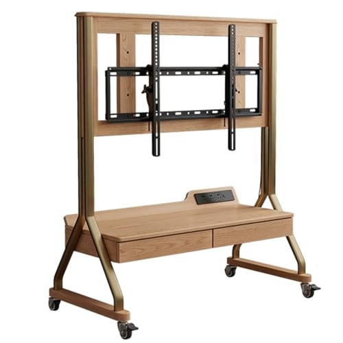 Mobiler TV-Wagen auf Rädern für 101,6-214,4 cm (40-85 Zoll) große Fernseher, robuster Massivholz-Rollständer, verstellbare Höhe, hält 120 kg, Dunkelbraun, Universal-TV-Ständer mit feststellbaren von Generisch
