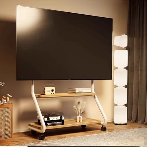 Mobiler TV-Wagen auf Rädern für 32-75 Zoll Fernseher, verstellbarer Rollständer mit doppellagiger Aufbewahrung, Bodenhalterung für bis zu 60 kg, weißes Finish, ideal für Zuhause und Büro Mobiler TV-Wagen auf Rädern für 32-75 Zoll Fernseher, verstellbarer Rollständer mit doppellagiger Aufbewahrung, Bodenhalterung für bis zu 60 kg, weißes Finish, ideal für Zuhause und Büro von Generisch