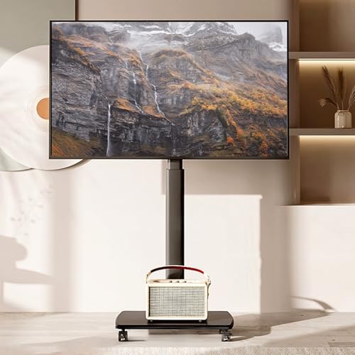 Mobiler TV-Wagen mit Rädern, höhenverstellbar & 30° schwenkbar, rollbarer TV-Ständer für 32-85 Zoll Fernseher, tragbarer Bodenständer, TV-Trolley (Schwarz) von Generisch
