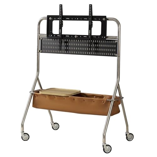Mobiler TV-Wagen mit Rollen für 40-80 Zoll Fernseher Höhenverstellbarer Rollständer Perforierte Brettaufbewahrung & PU-Lederkorb (Orange) – Perfekt für Zuhause & Büro von Generisch