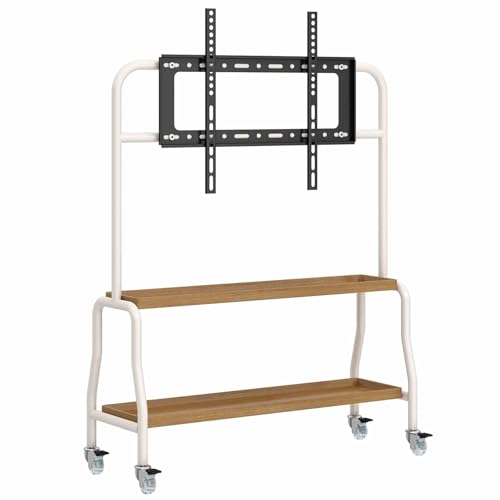Mobiler TV-Wagen mit verstellbarer Höhe, universeller rollbarer TV-Ständer auf Rädern, 2-stöckiges Medien-Regal, hoher TV-Bodenständer für 32-70-Zoll-Fernseher (Beige) von Generisch