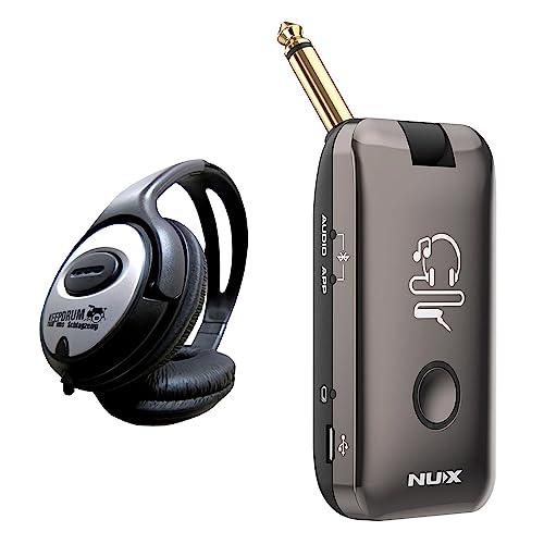 Nux MP-2 Mighty Plug Drahtlose Verstärker- und Effekt-Simulation für Gitarre und Bass + keepdrum Kopfhörer von Generisch