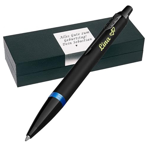 PARKER IM Vibrant Rings Marine Blue Kugelschreiber mit Gravur und Geschenkbox personalisiert - Stift mit Gravur - Kugelschreiber personalisiert als Geschenk PS154 von Generisch